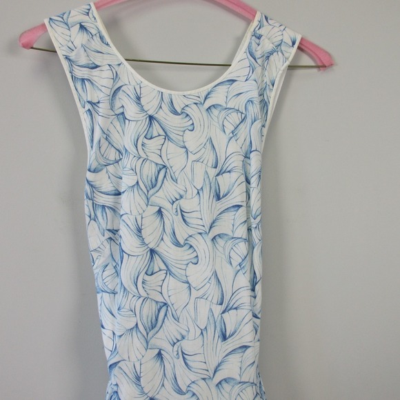 Tory Burch Maxi Dress 0 White Blue Floral 100% Cotton Open Cross Back Chic 358 - Picture 4 of 13